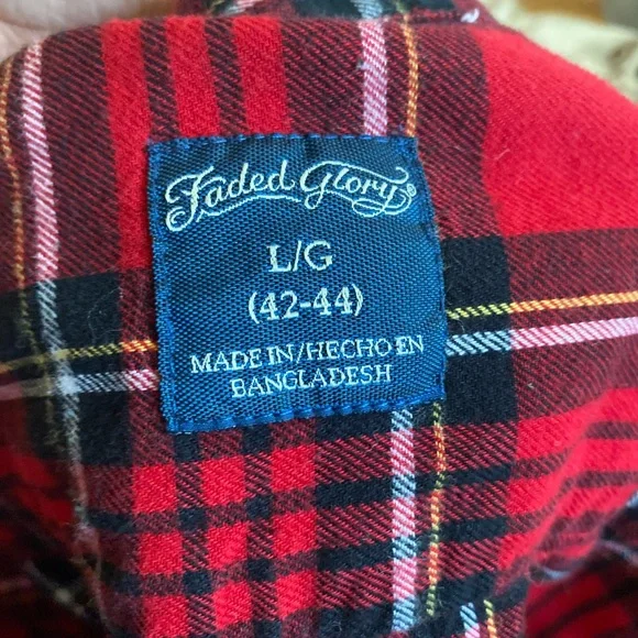 Faded Glory Shirt Mens Sz L (42-44) Blue Red Plaid Flannel Cotton Long Sleeve - Picture 3 of 5